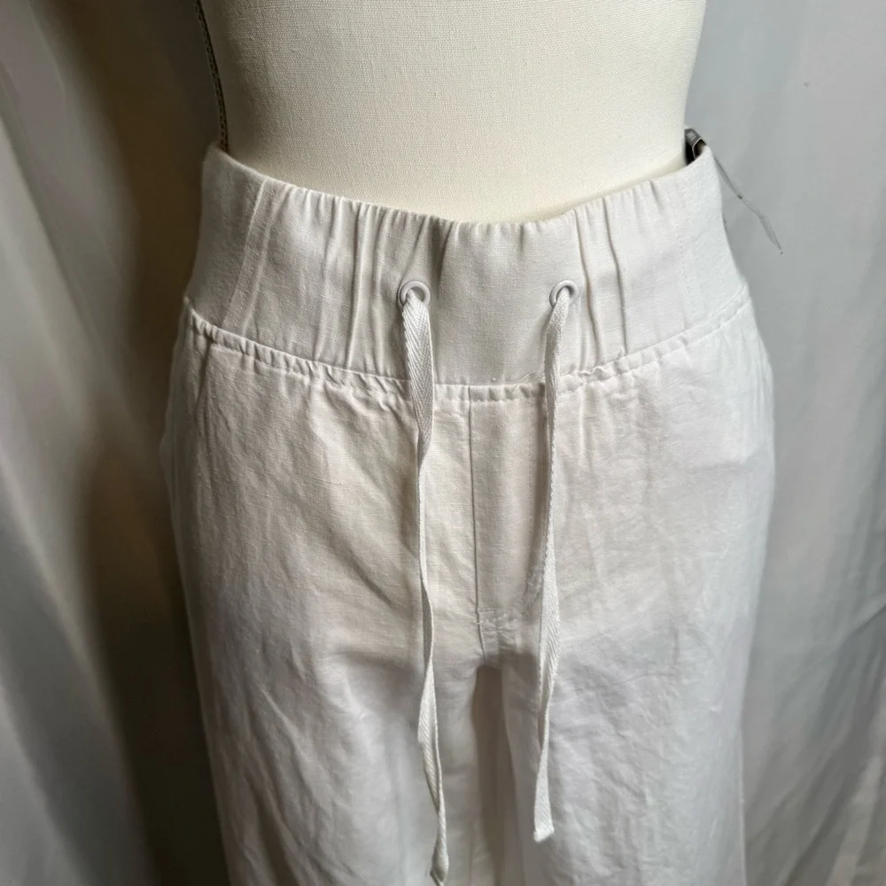 NY&C Linen Wide Leg Pants White Size Medium NWT Drawstring Summer